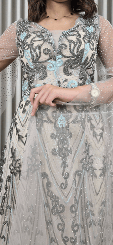فستان القمر الملكي بتطريز لامع وأكمام شيفون