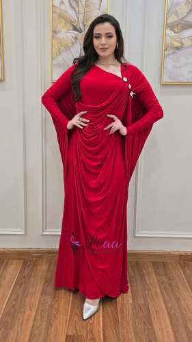 فستان الكريب الأحمر بتصميم الطيات الملتفة