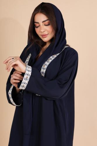 عباية كلاسيك حرير مغسول كحلي بإضافة كلفة من الأصدا...