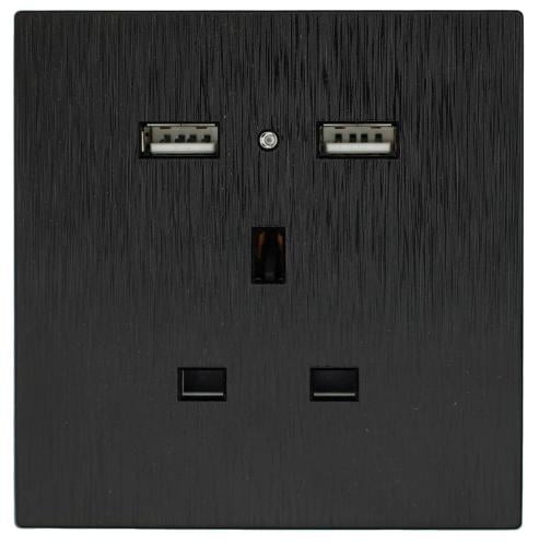 فيش 13امبير 2USB بيانو اسود شمسك