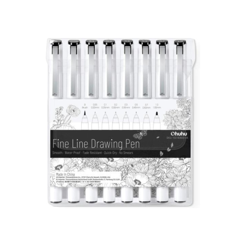 Ohuho Fine Liner Drawing Pens – Set of 8 Ultra-Fine Tip Pens with 8 Varied Sizes and 7 Dual-Tip Pens with Brush Tip, Black Ink for...