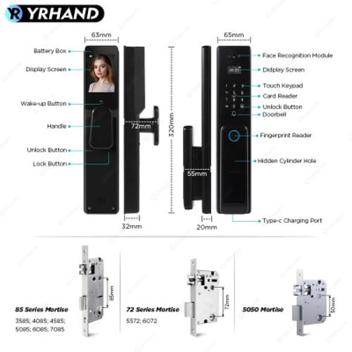 قفل رقمي ثلاثي الأبعاد لفتح الوجه مقاس 4585 Tuya W...