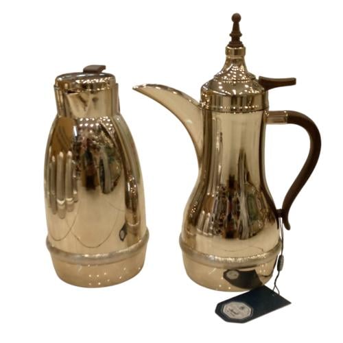 طقم ترامس زهوة سلفر لماع بيد خشبي