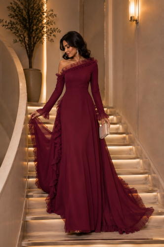 فستان سهره خمريه ملكه خمري وزهرواحمر