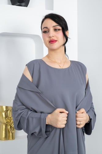 عباية 3قطع رصاصي فاتح