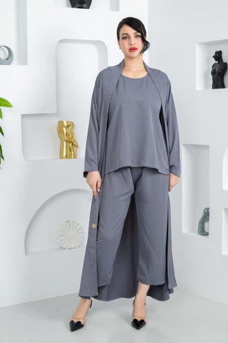 عباية 3قطع رصاصي فاتح