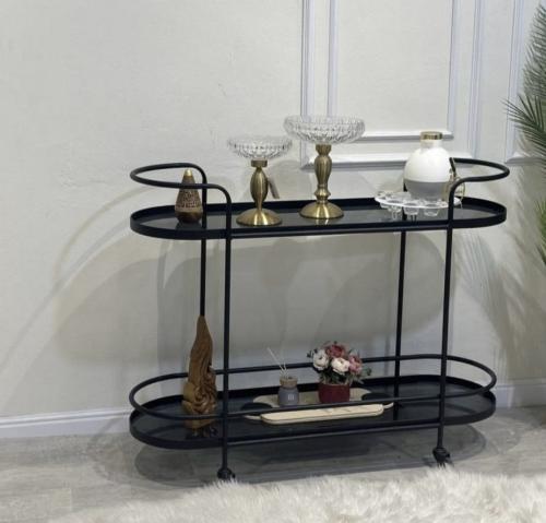 عربة تقديم 2 دور زجاج أسود