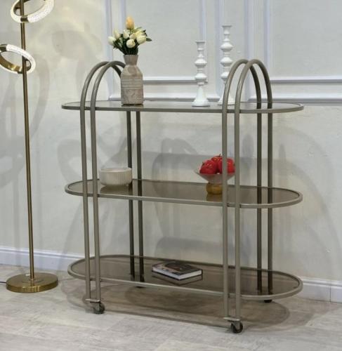 عربية تقديم بيضاوي 3 دور لون شمباني زجاج بني