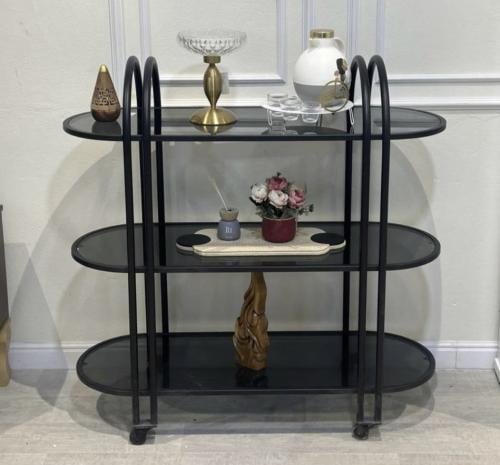 عربة تقديم 3 دور زجاج اسود