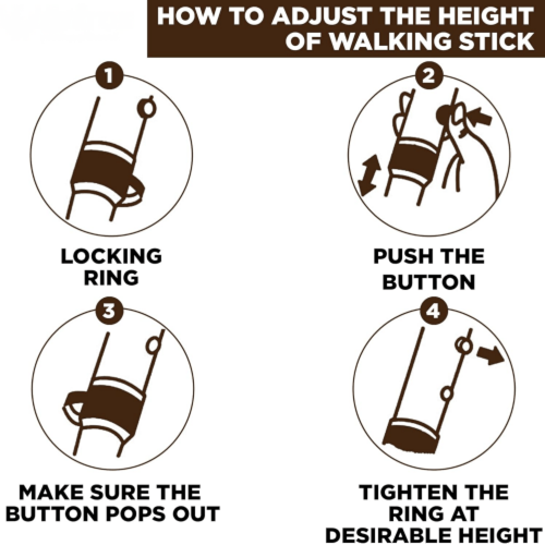 عصا مشي ألومنيوم قابلة للتعديل – مقبض خشبي أنيق