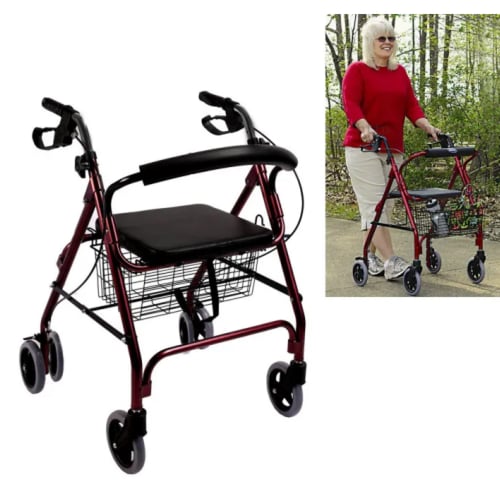 مشاية كبار السن بأربع عجلات مع مقعد وحقيبة تخزين -...