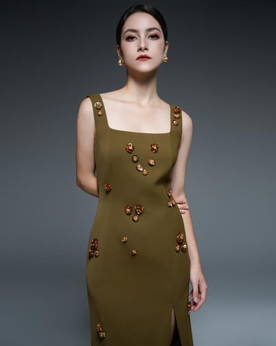 فستان مزين بالكريستال