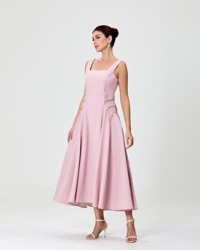 فستان بكسرات من الخصر