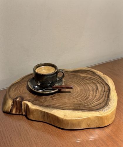 A coffee table made of natural wood