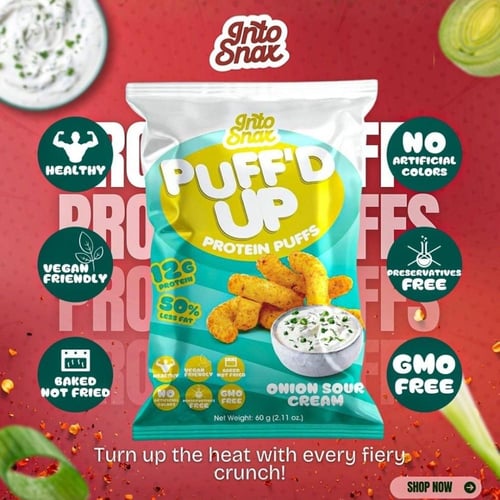 مقرمشات بروتين Puff’d Up بنكهة القشدة الحامضة والب...
