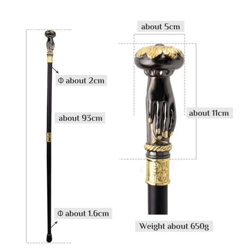 عكاز ذهبي واسود بشكل قبضة يد مع الوردة