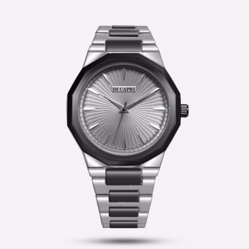 ساعة رجالية ستيل باللون الفضي والاسود