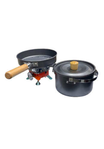 طقم مقلاة مع موقد