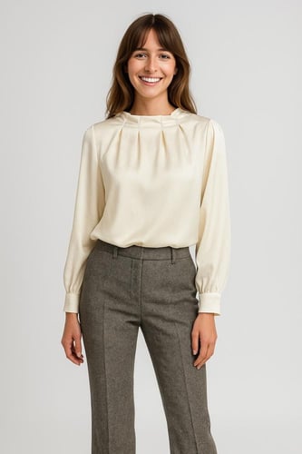 بلوزة ساتان بياقة من اللآلئ