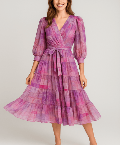 فستان أخضر بطبعات ملونة