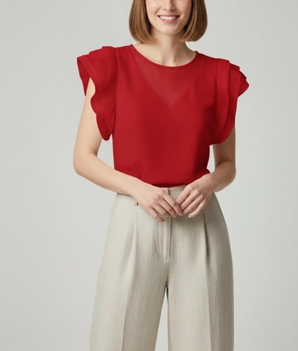 توب أسود بأكمام كشكش وشبك علوي