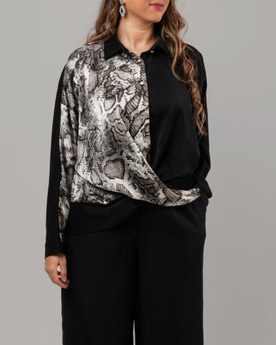 طقم قميص بطبعة جلد الأفعى وبنطال أسود