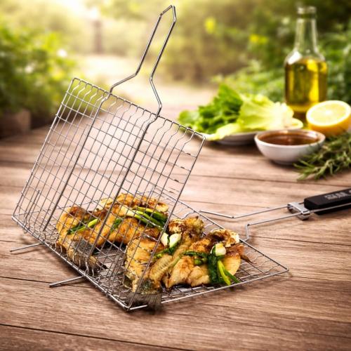 شبكة شواء مزدوجة بمقبض خشبي - من عدة مقاسات