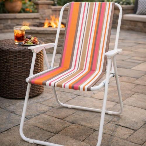 كرسي شاطئ قابل للطي بتصميم مخطط مع مساند ذراعين –...