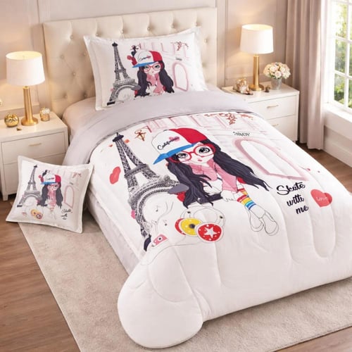 طقم لحاف أطفال بناتي | تصميم ملون بـ 4 قطع