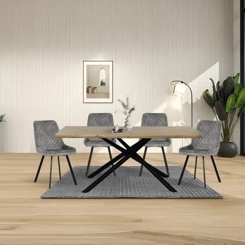Dining table "Spider" rectangular – natural wooden surface and metal base with modern design