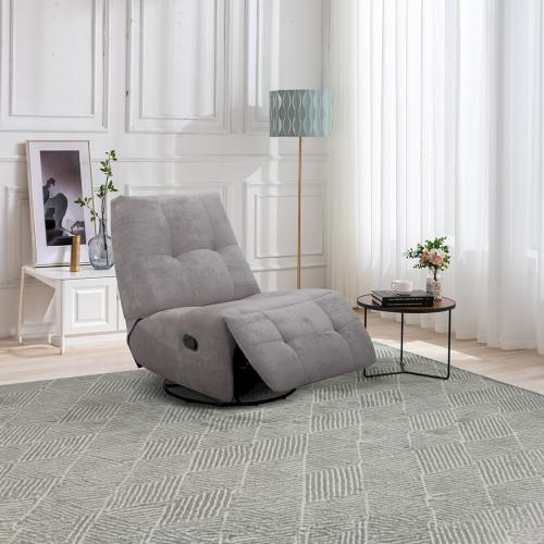 Gray relaxation chair – rocking and rotating with manual reclining feature