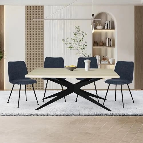 Rectangular dining table "Astra" with a light wooden surface and a star-shaped metal base