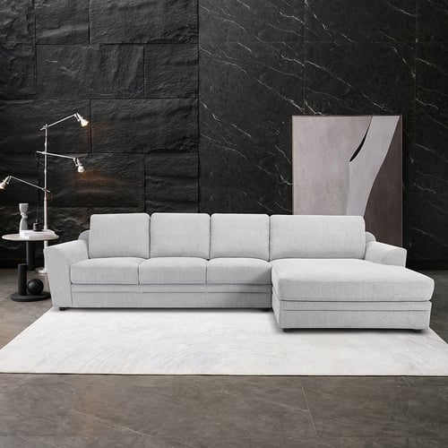 Modern polyester corner sofa – "L-Shape" design in elegant light gray color
