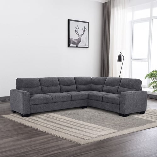 Modern L-Shape corner sofa – durable polyester fabric in anthracite gray