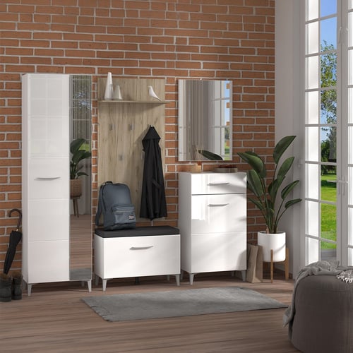 Complete entrance set "Oslo" 4 pieces – glossy white and natural wood (314 cm)