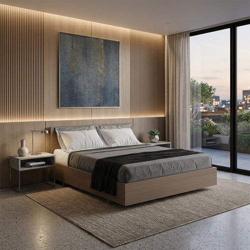 Hanna modern double bed – warm walnut wood