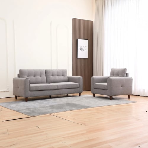 Modern sofa set "Paris" selected pieces – gray polyester fabric with warm wooden legs