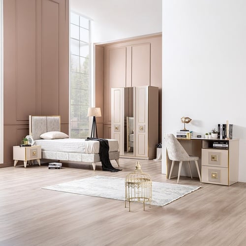 Children's bedroom "Lusin" modern 4-piece – royal beige with gold details (100 × 200 cm)