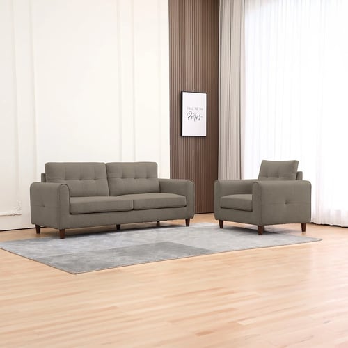 Modern sofa set "Paris" – brown mocha polyester fabric with warm wooden legs