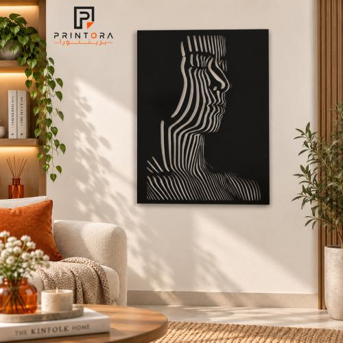 لوحة جدارية أكريليك بتصميم وجه فتاة بخطوط متدرجة