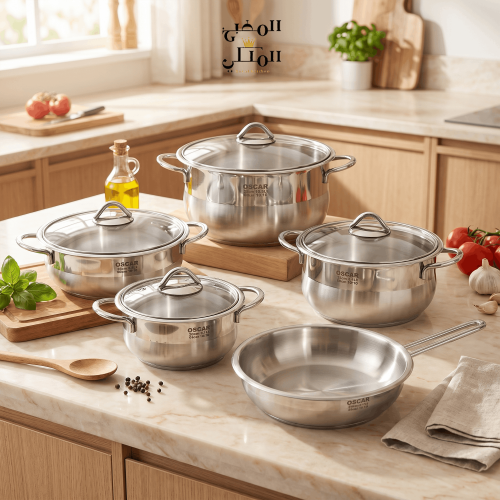 طقم قدور تركي ستانلس ستيل9 قطع (بغطاء ستانلس)