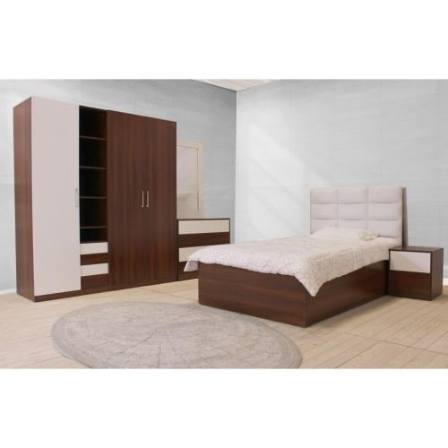 غرفة نوم ام دي اف وجلد 4 قطع بني وأبيض(تصينع حسب ا...