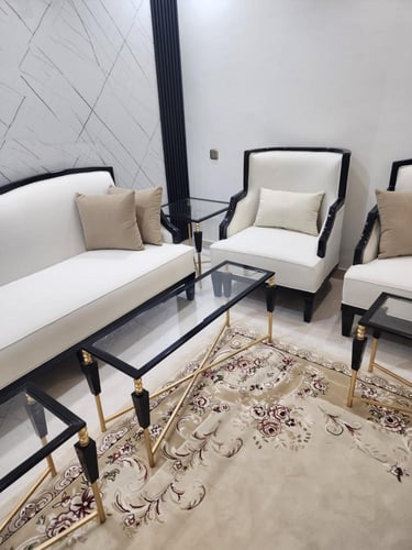 طقم كنب ١٧ شخص خشب زان + طقم طاولة قهوة ٩قطعه