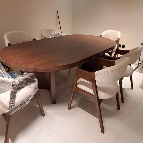 طاولة طعام قشرة جوز+6كراسي