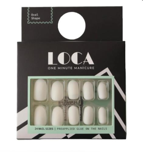 Loca press on nails white matte oval shape (12)