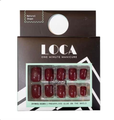 Loca press on nails deep red natural shape (11)