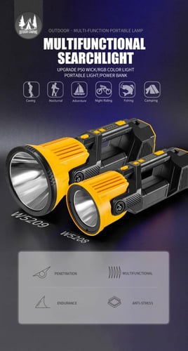 كشاف محمول قوي قابل لأعادة الشحن مع سلسلة اضاءة 2...