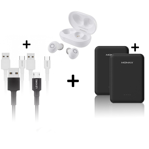 بكج كيابل الشحن +2بنك طاقة وسماعة من موماكس