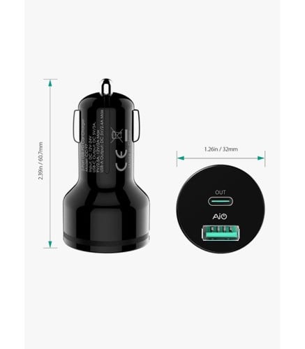 شاحن سيارة يو اس بي-سي بمنفذين من اوكي اسود