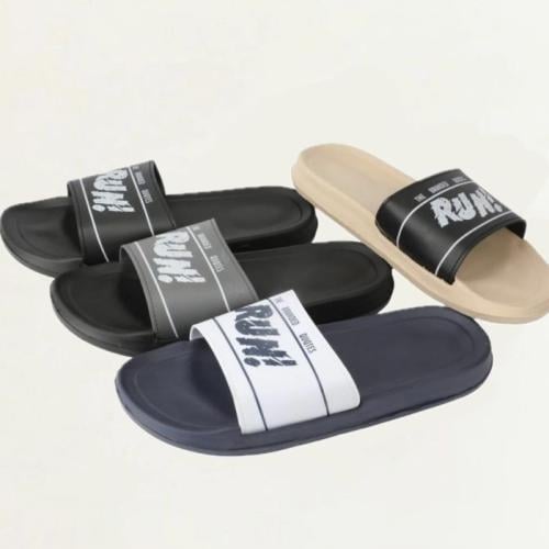 شبشب بلاستيك بمقدمة مفتوحة رجالي بشعار Run